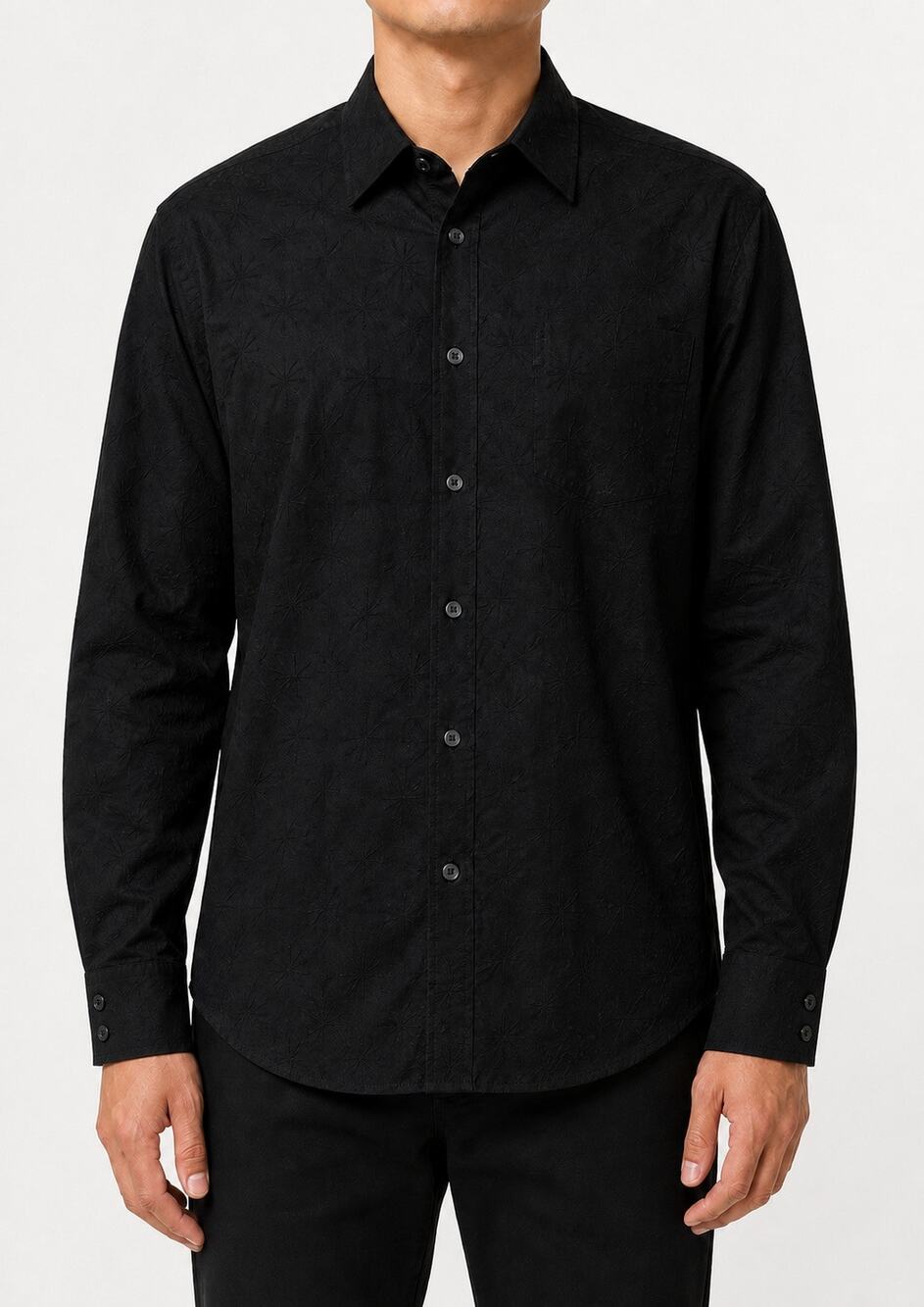 Bugatchi Uomo Shirt XL Black Long Sleeve 100% Cotton Embroidered Button-Up
